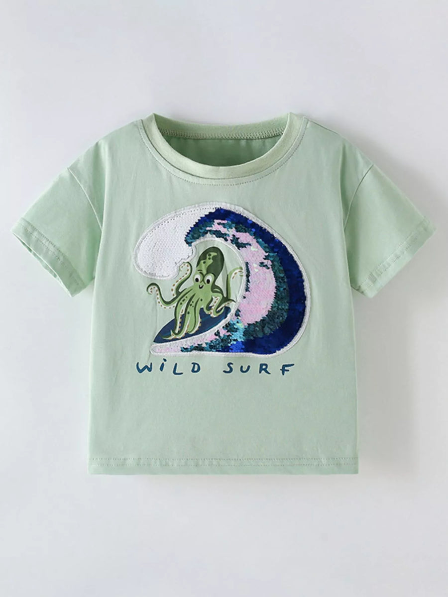 Kids' Octopus Graphic Cotton-Blend T-Shirt – Sage