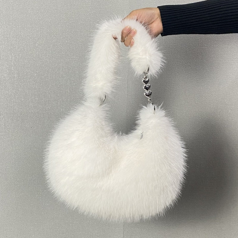 Plush Bucket Crossbody Bag – Adjustable Strap, Clasp Closure