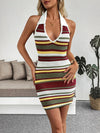 Women's striped halter sweater dress in army green