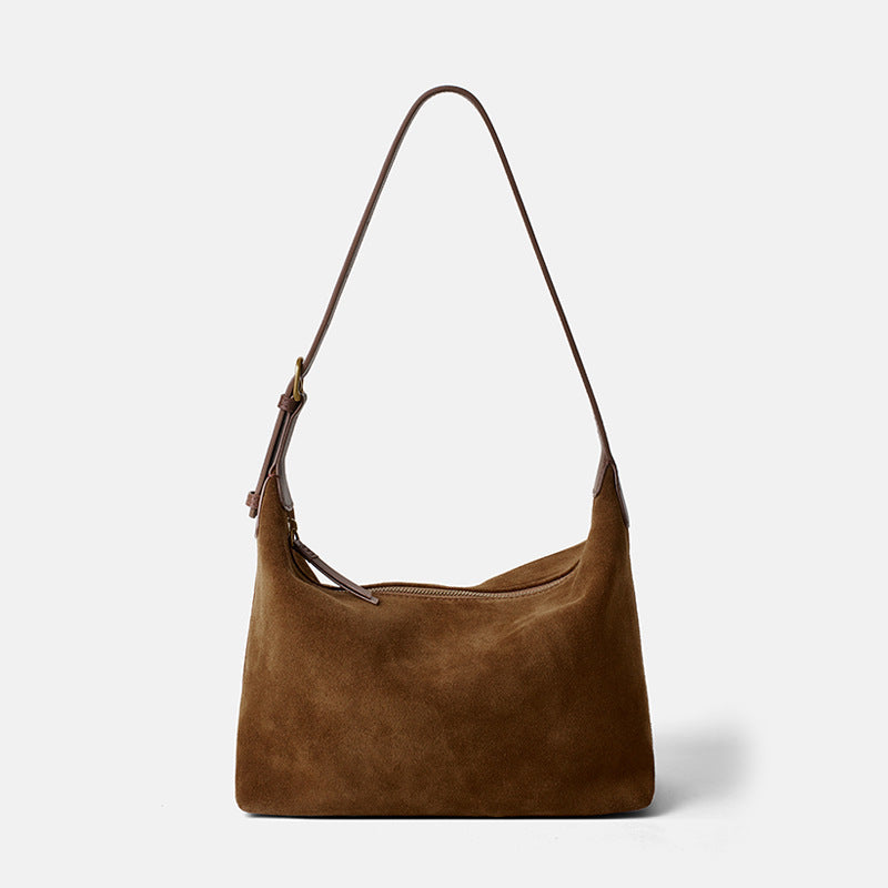 Women's Genuine Leather Tote Bag – Minimalist Matte Cowhide Shoulder Bag with Zipper Pockets