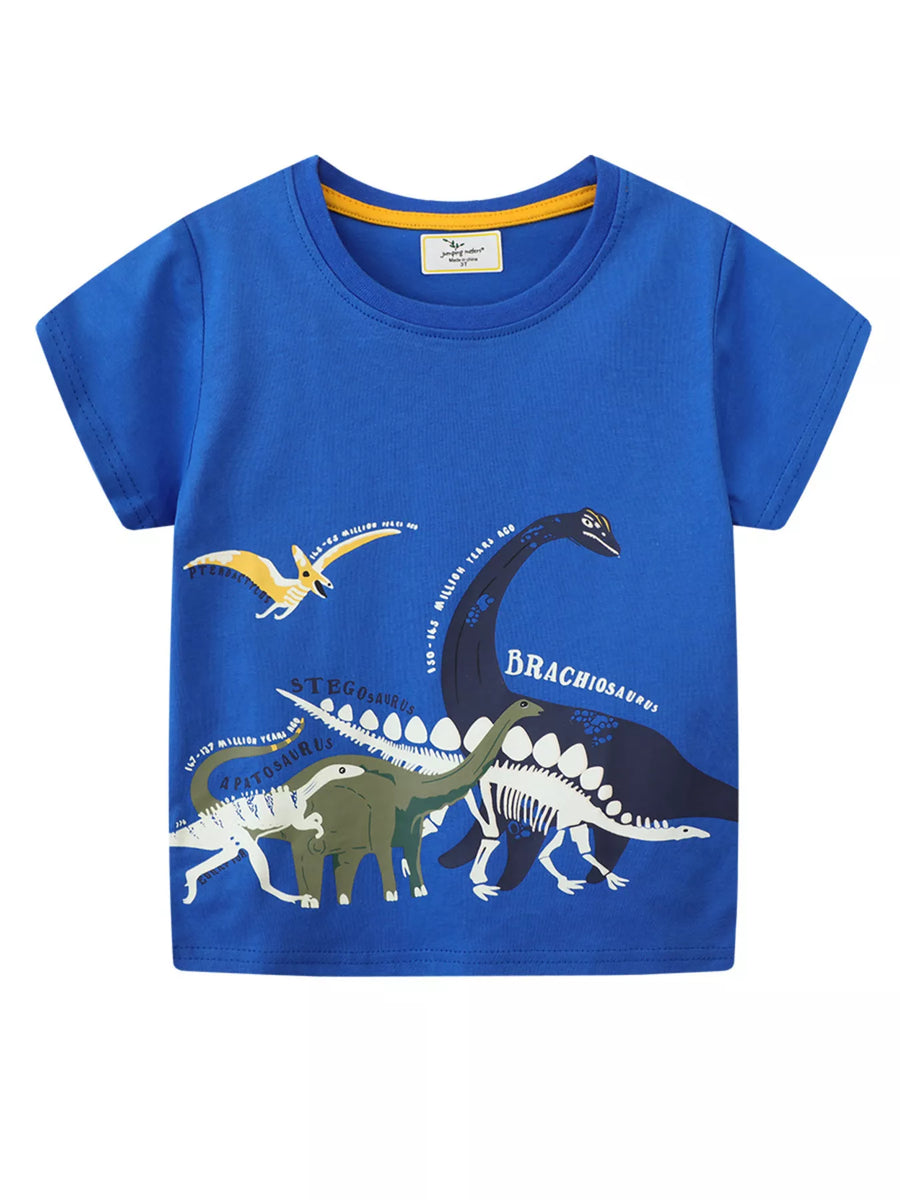 Kids’ Dinosaur-Print Cotton T-Shirt — Royal Blue