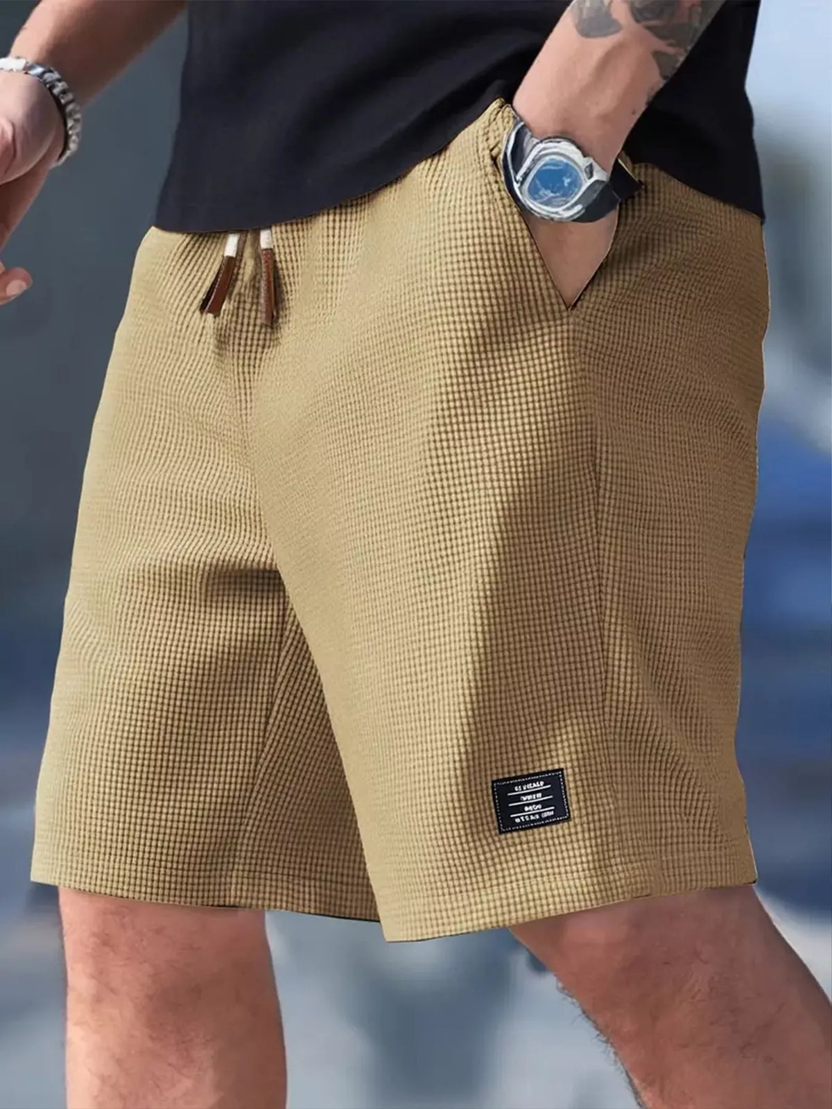 Men's Plus Size Waffle-Knit Drawstring Shorts