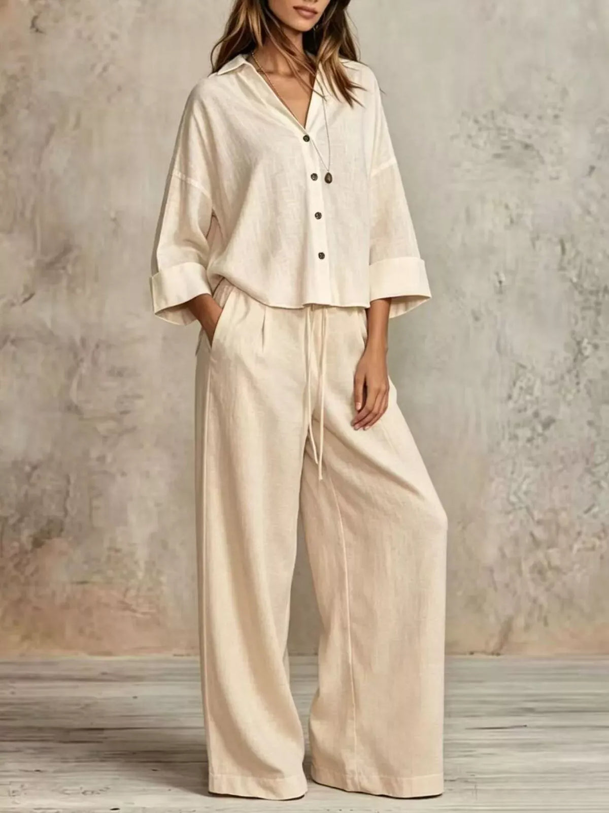 Women's Button-Down Shirt & Wide-Leg Pants Set — photo 1