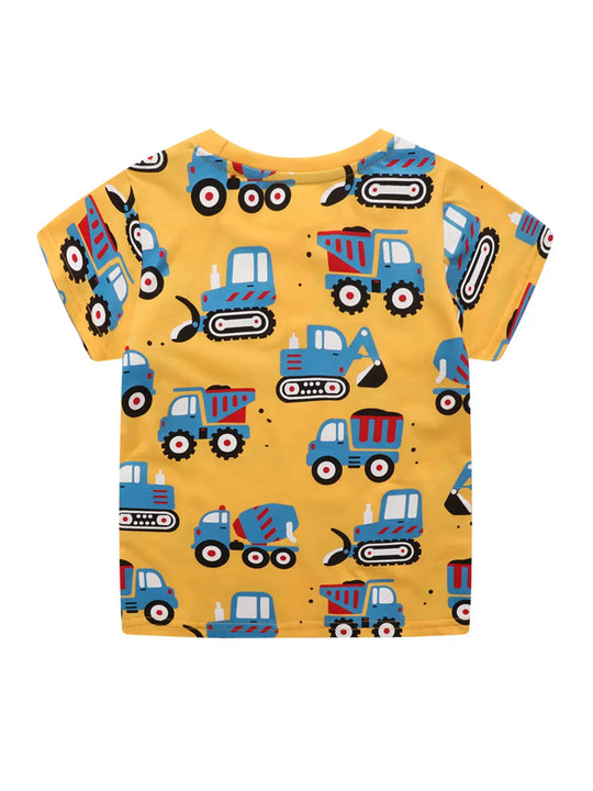Another view: Kids’ Construction Vehicle Cotton T-Shirt — Gold