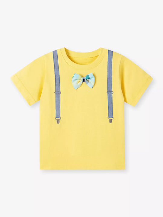 Another view: Girls' Embroidered Bow Cotton T-Shirt — Yellow