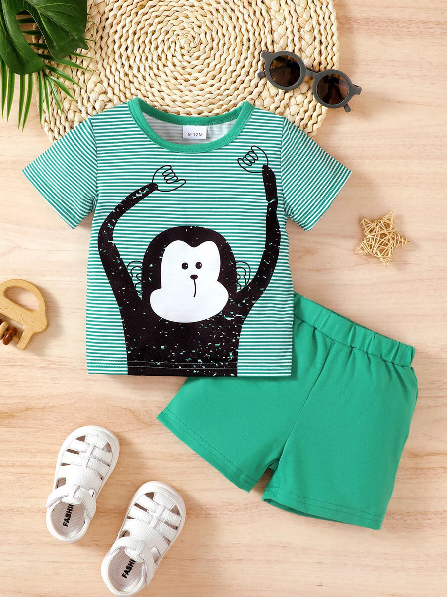 Storybook Monkey Striped Top and Shorts Set