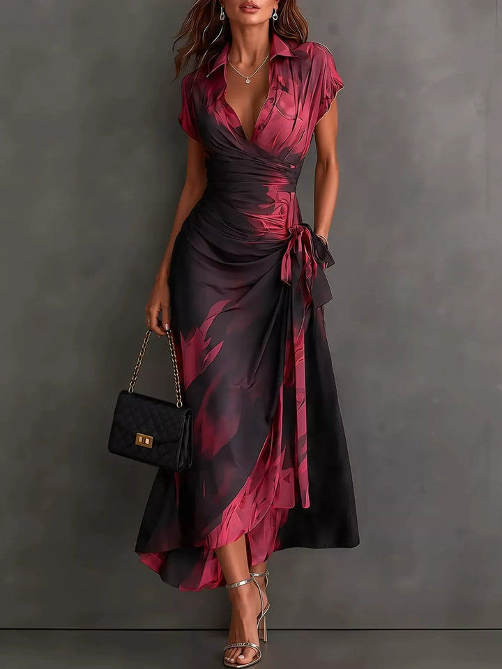 Women's High-Low Surplice Dress with Tie Waist