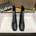 Women's Square-Toe Leather Chunky-Heel Mid-Calf Boots – British Korean Style