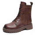 Women's Genuine Leather Chunky Heel Ankle Boots | Fleece-Lined Side Zipper | British Style