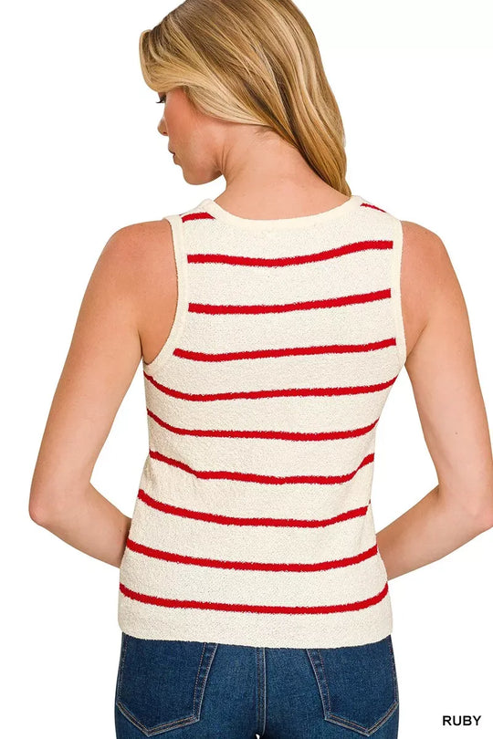 Another view: Round Neck Stripe Knit Tank Top