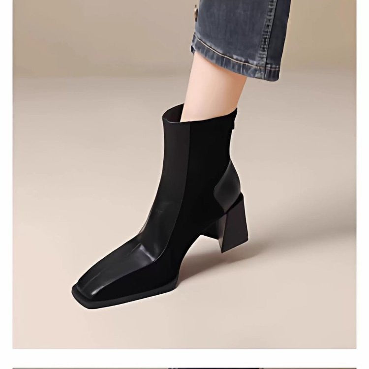 Women's Chunky Heel Side Zipper Ankle Boots – Square Toe Suede Block Heel