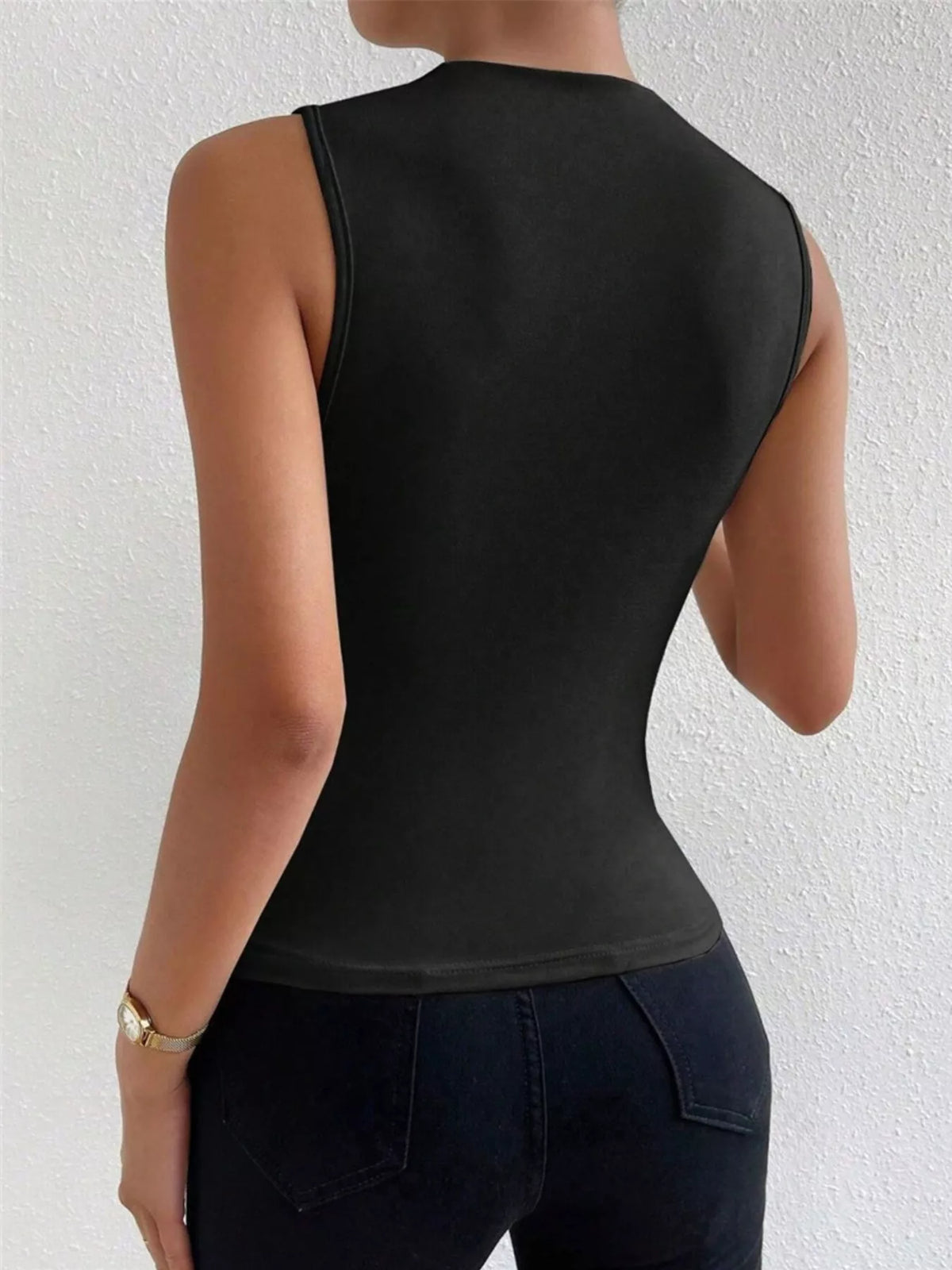 Ruched Solid Color Fitted Tank Top