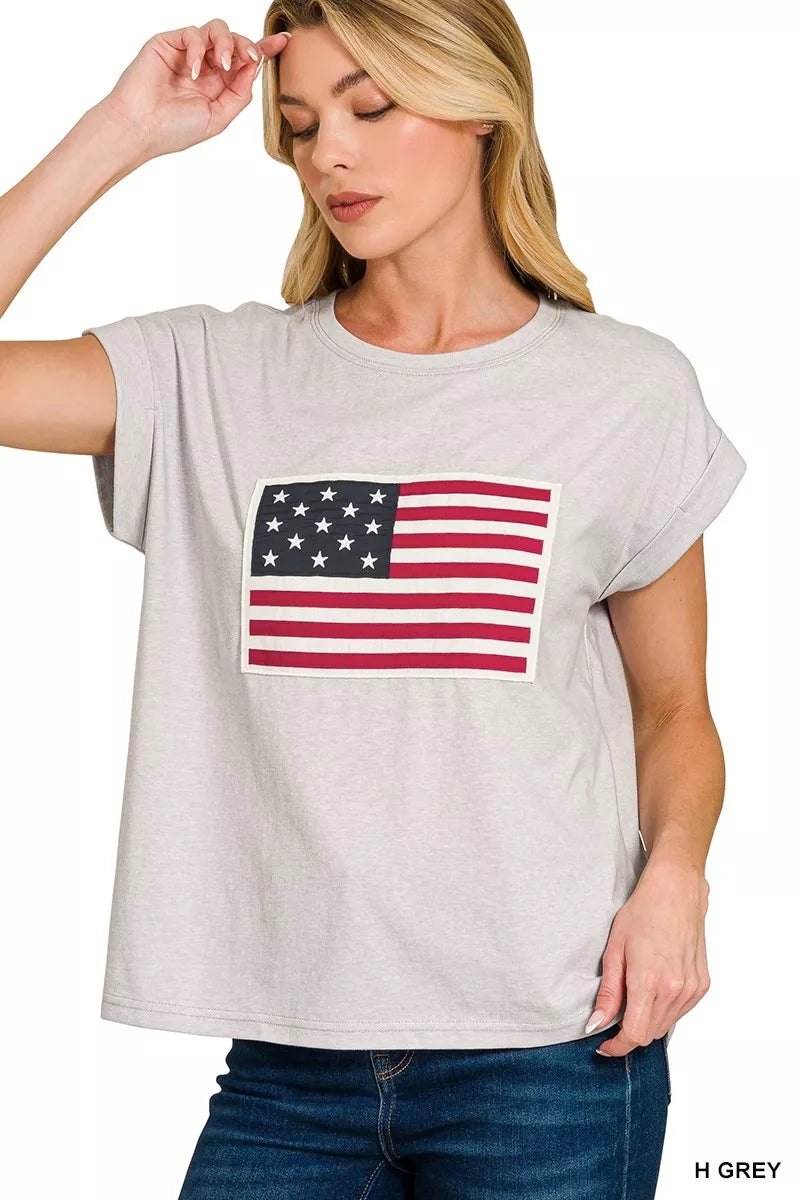 USA Flag Round Neck Short Sleeve T-Shirt