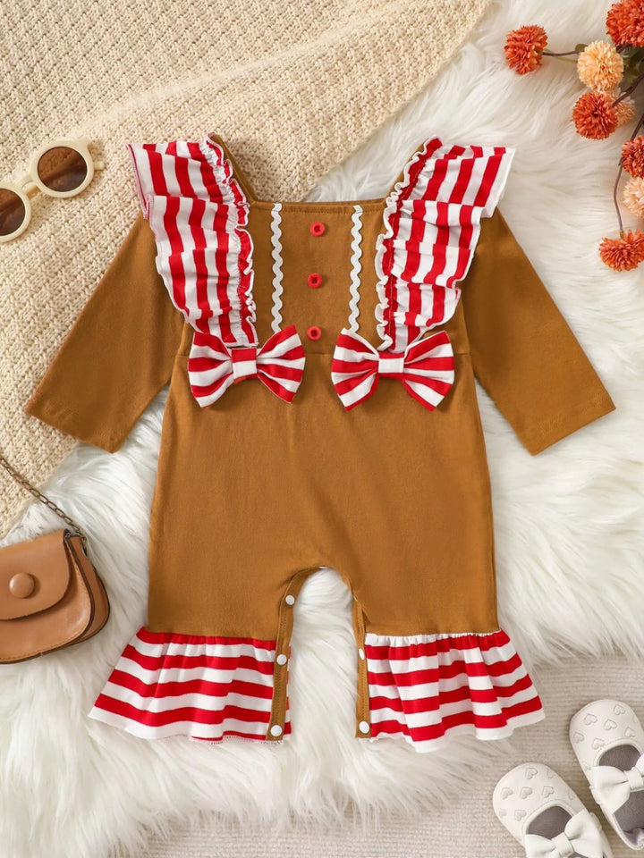 Wildwood Christmas Gingerbread Ruffle-Trim Snap-Leg One-Piece — product view 1