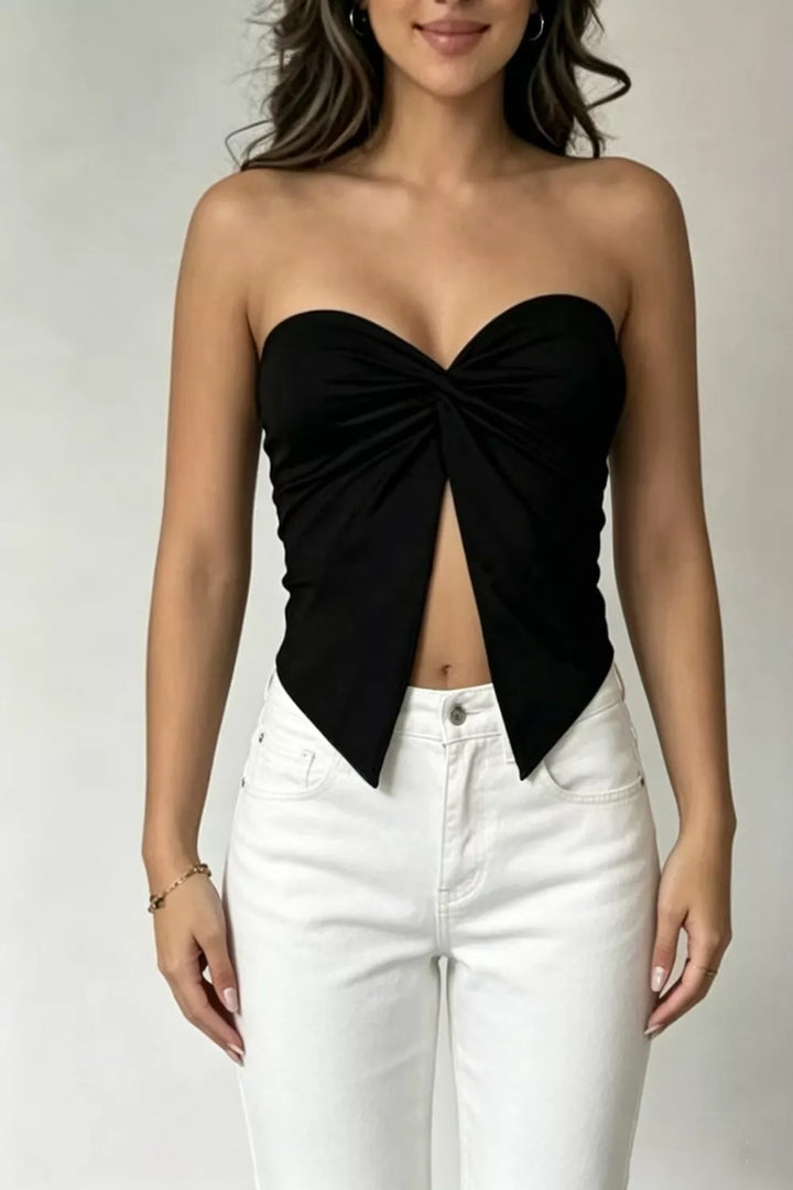 Women's black twist-front strapless tube top