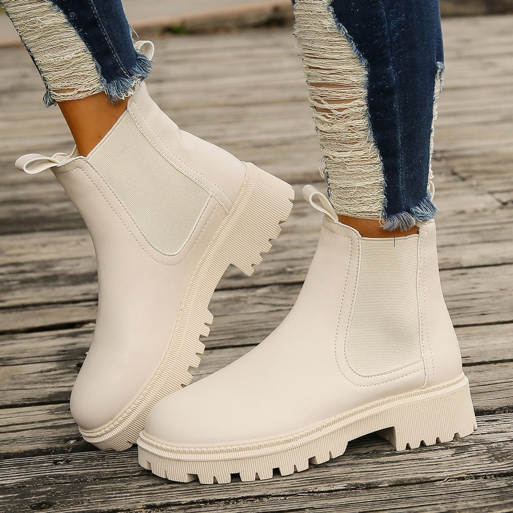 Women's Chunky Heel Martin Ankle Boots – Round Toe Slip-On Block Heel Booties