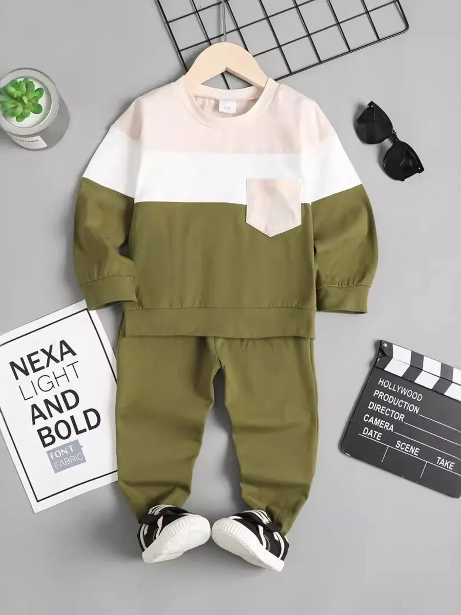 Baby Color-Block Pocketed Top & Pants Set — Moss