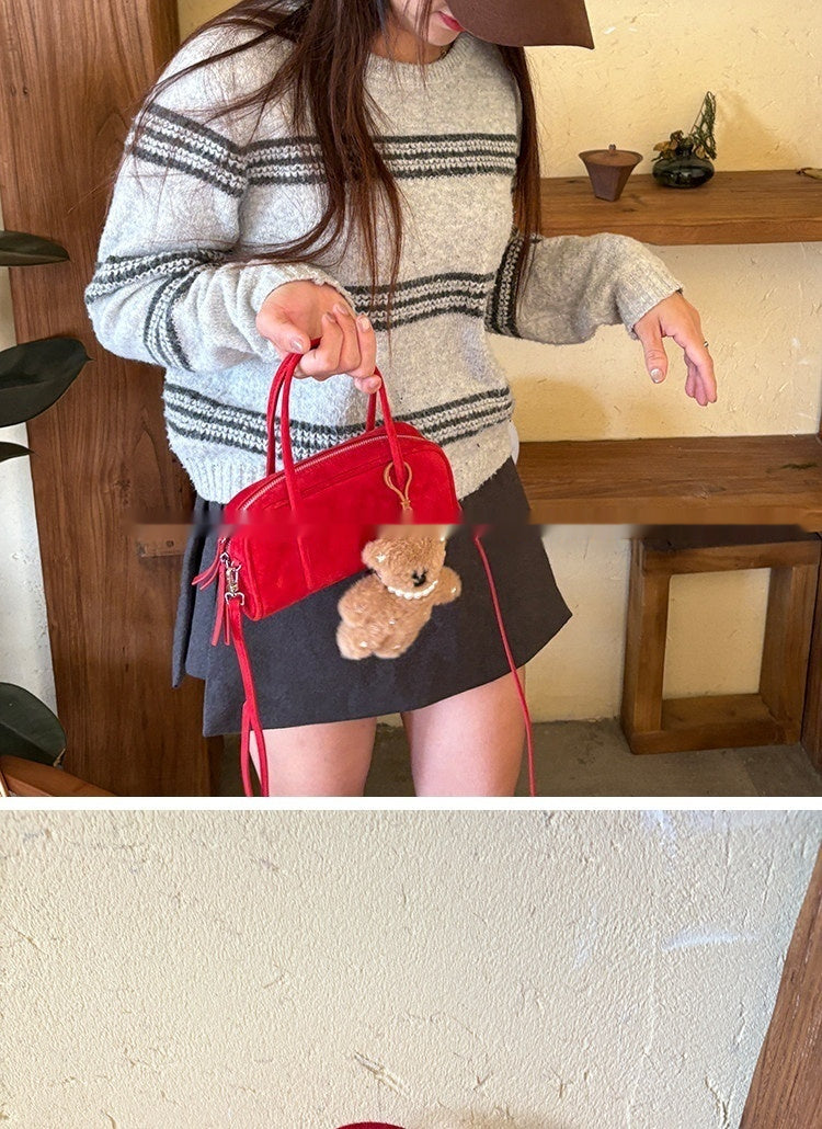 Suede & Sheepskin Mini Square Bag | Soft Structured Handbag