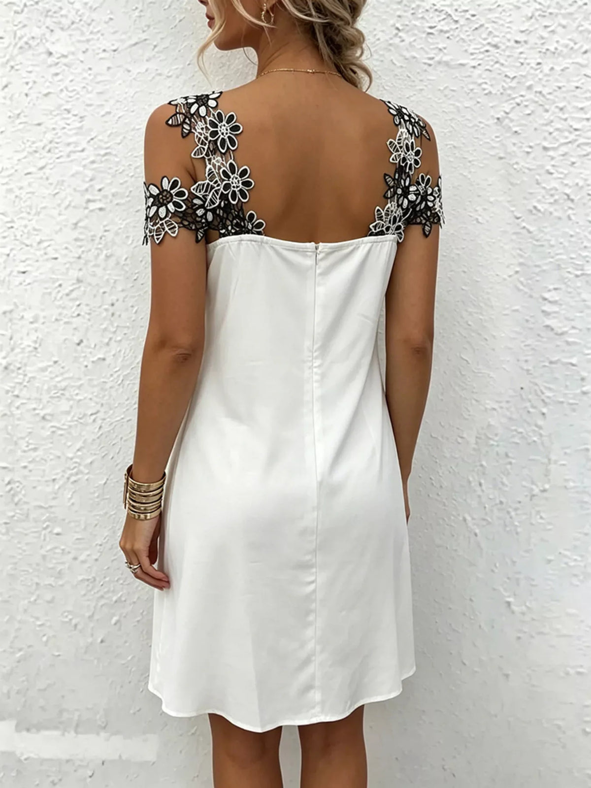 Floral Lace-Trim Cold-Shoulder Mini Dress