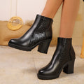 Women's Chunky Heel Back Zipper Ankle Boots | Round Toe Block Heel Shoes