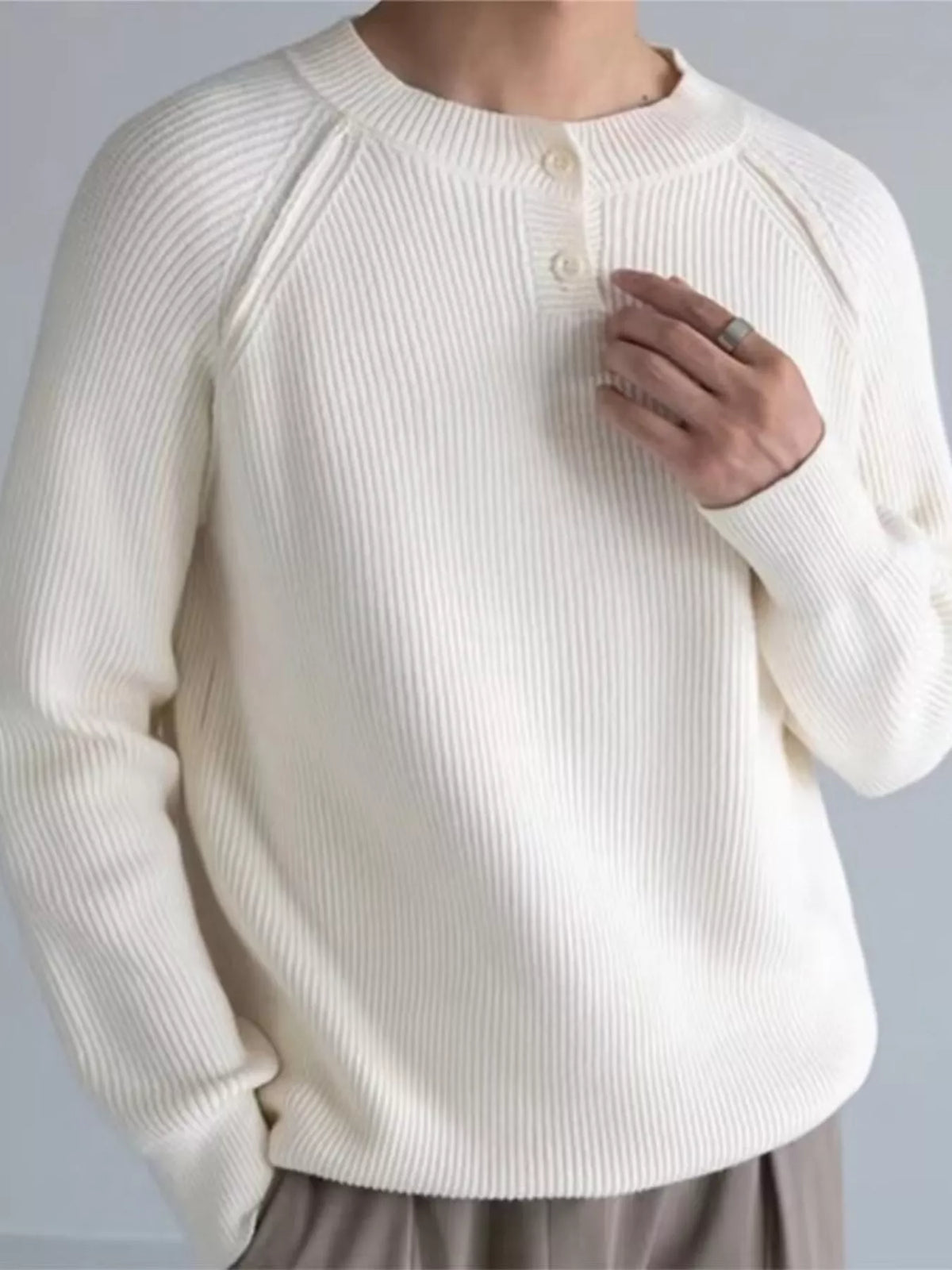 Men's Ribbed Raglan Henley Knit Top