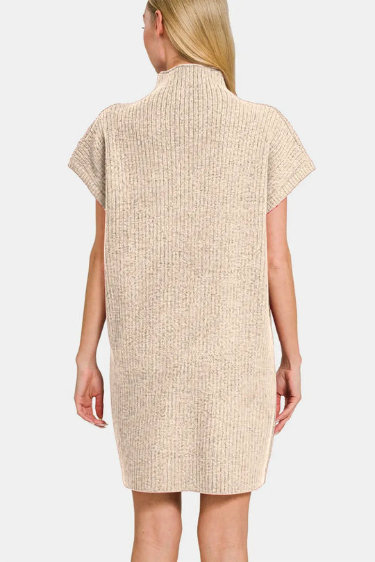 Another view: Short Sleeve Sweater Mini Dress — Sand Beige