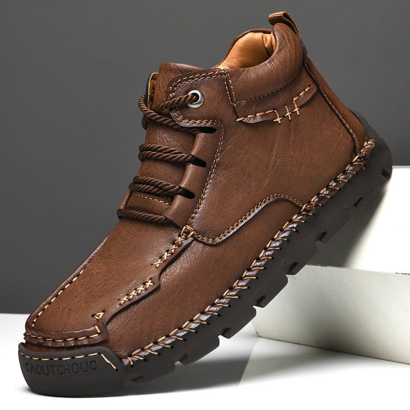 Men's Retro Casual Velvet Warm Cotton Shoes | Thick Sole Lace-Up Sneakers | Black Brown Khaki