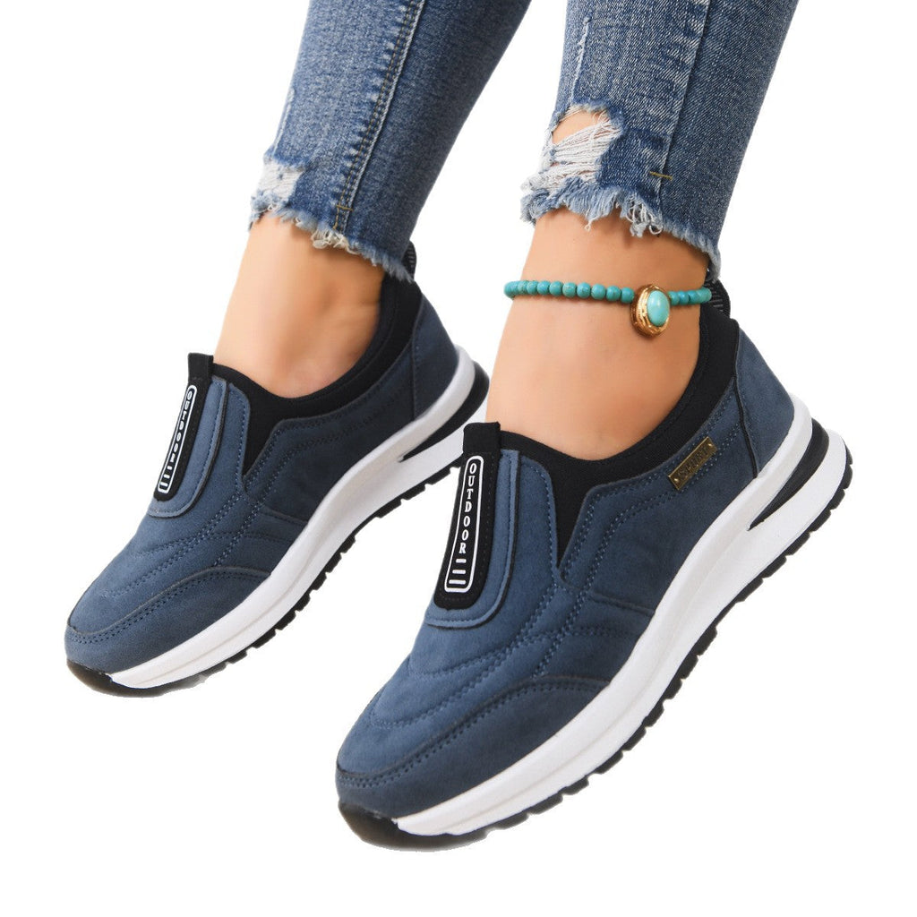 Women's Casual Plus-Size Slip-On Running Shoes | Suede Chunky Heel Sneakers