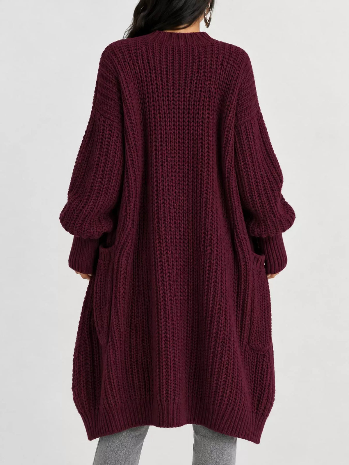 Oversized Openwork Longline Cardigan with Pockets — photo 10