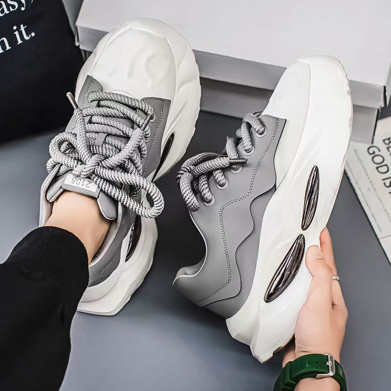 Men's Platform Casual Sneakers - Breathable Mesh Lace-Up Tennis Shoes