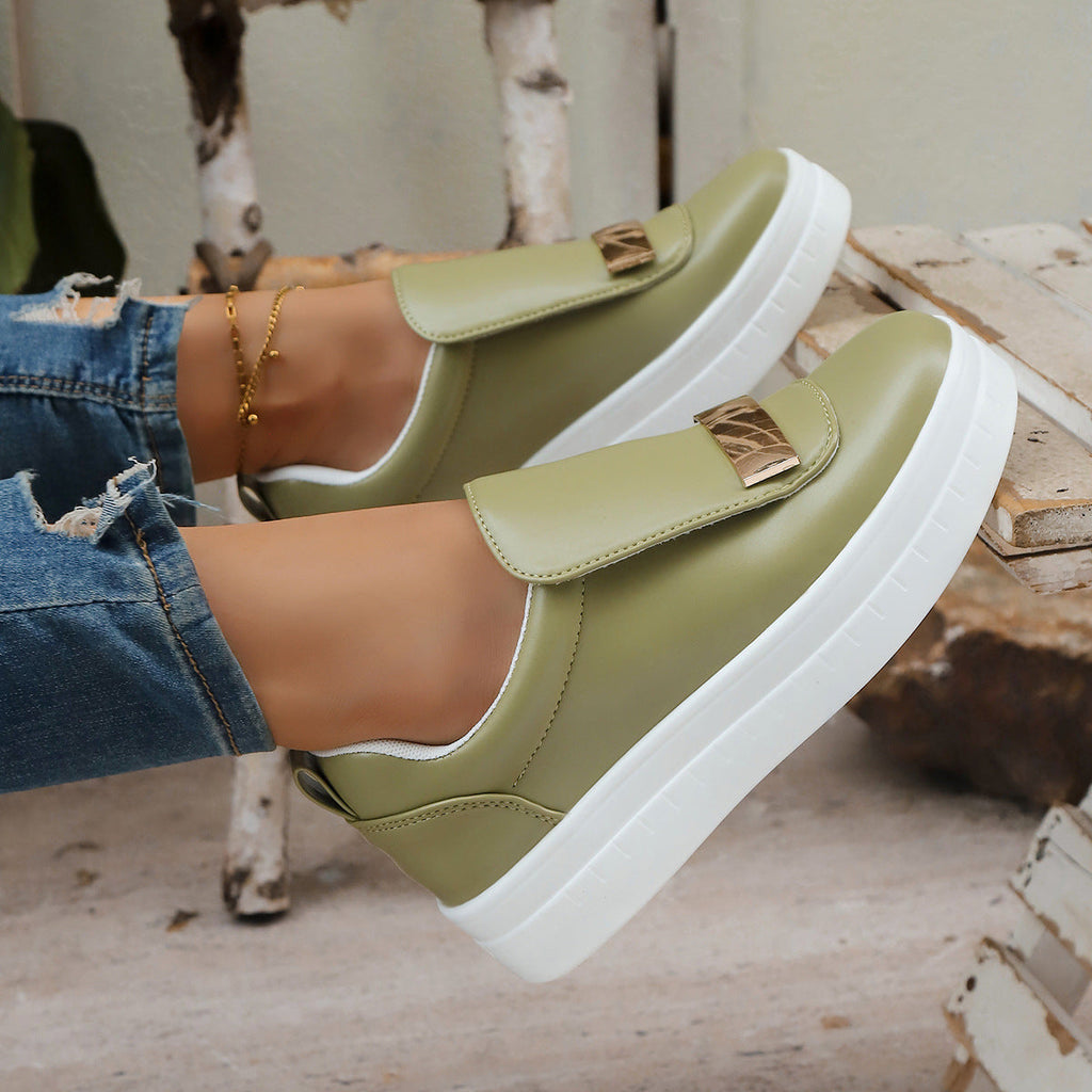 Women's Velcro Slip-On Sneakers | Thick Sole PU Leather Casual Shoes