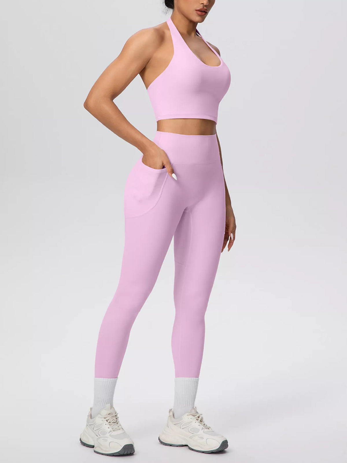 Halter Crop Top & High-Waisted Leggings Set