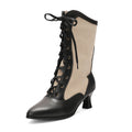 Women's Color-Block Pointed-Toe Over-the-Knee Boots with Front Lacing - Chunky Heel Winter Boots