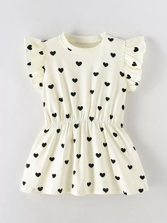 Another view: Girls' Heart Print Ruffle-Sleeve Dress