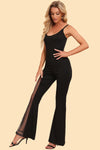 Women's black mesh-panel spaghetti-strap jumpsuit