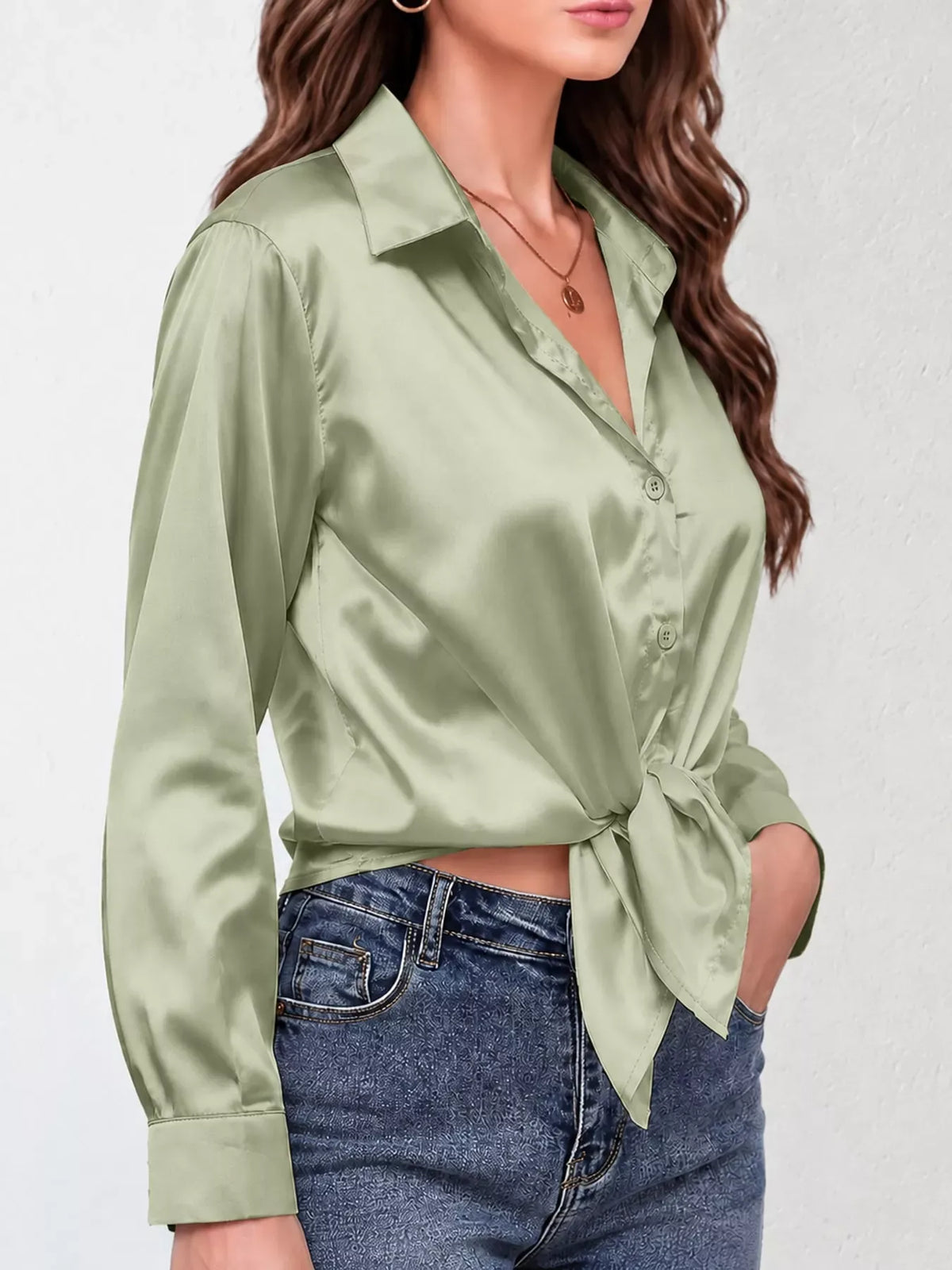 Women's Satin High-Low Button-Down Shirt — photo 43