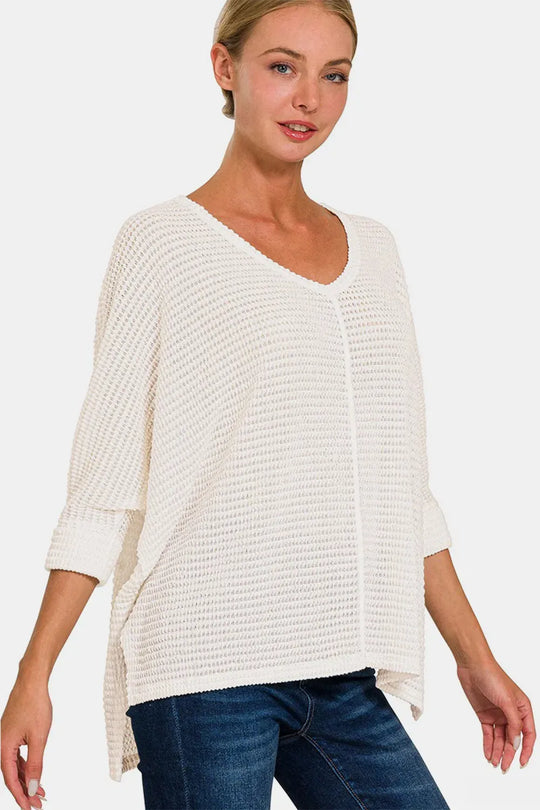 Another view: Curve Round Neck High-Low Slit Knit Top