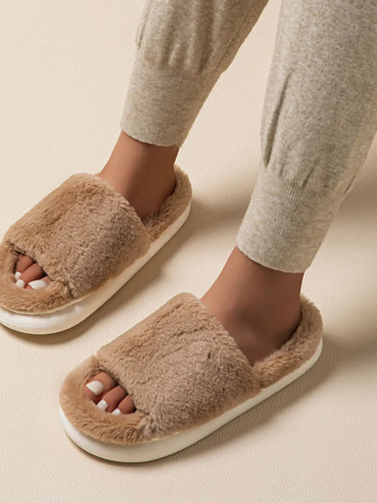 Another view: Fluffy Open-Toe Comfort Slippers