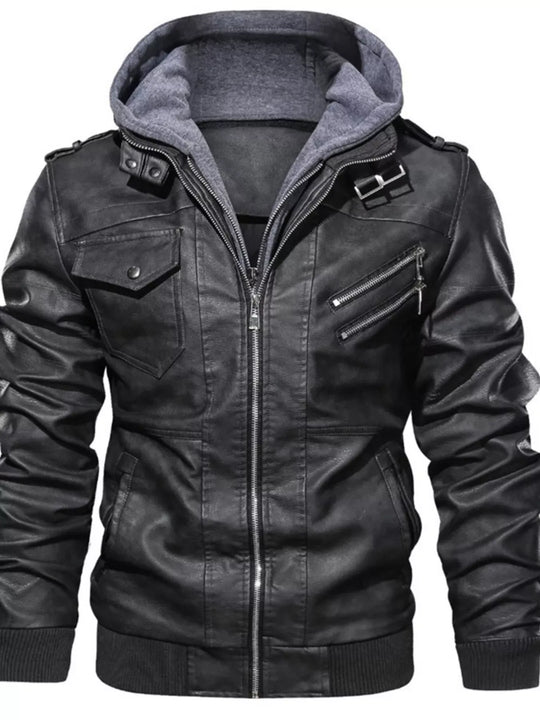 Another view: Men's Hooded Faux Leather Moto Jacket