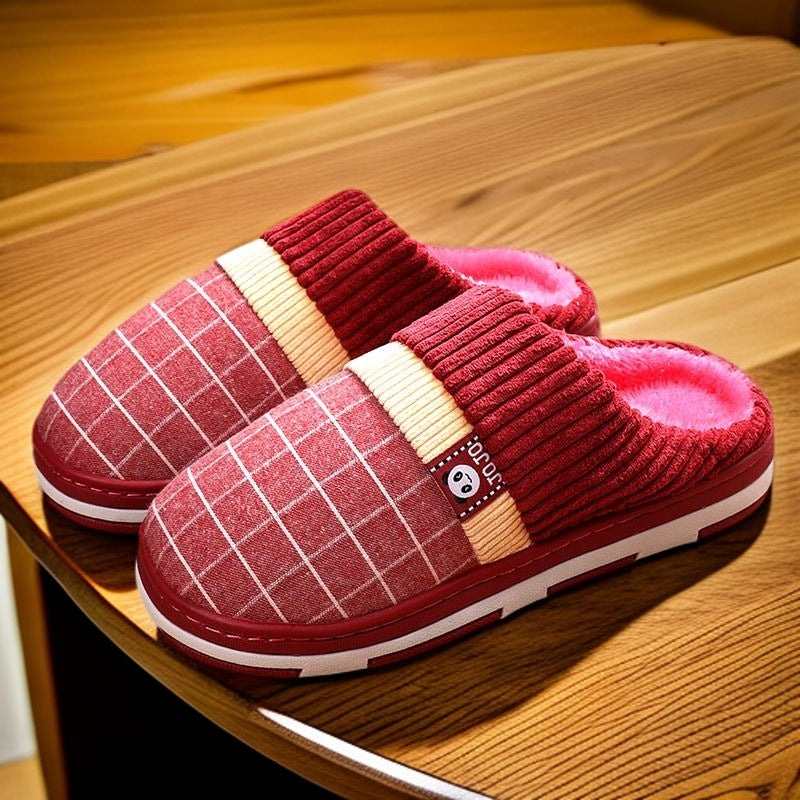 Men's Cotton Winter Slippers Non-Slip Warm Thick Sole Plush Indoor Shoes