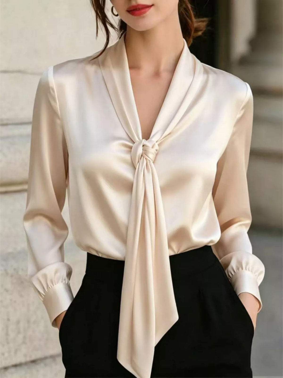 Front-Tie Satin Blouse