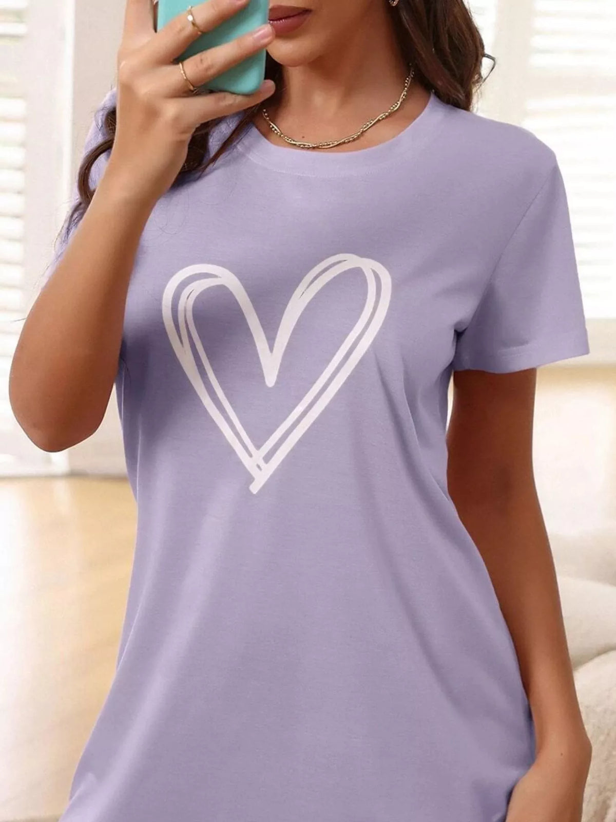 Women's Heart-Print Short-Sleeve Lounge Nightgown