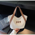 Women's Canvas Tote Bag with Letter Print - Fashionable Dumpling Bag