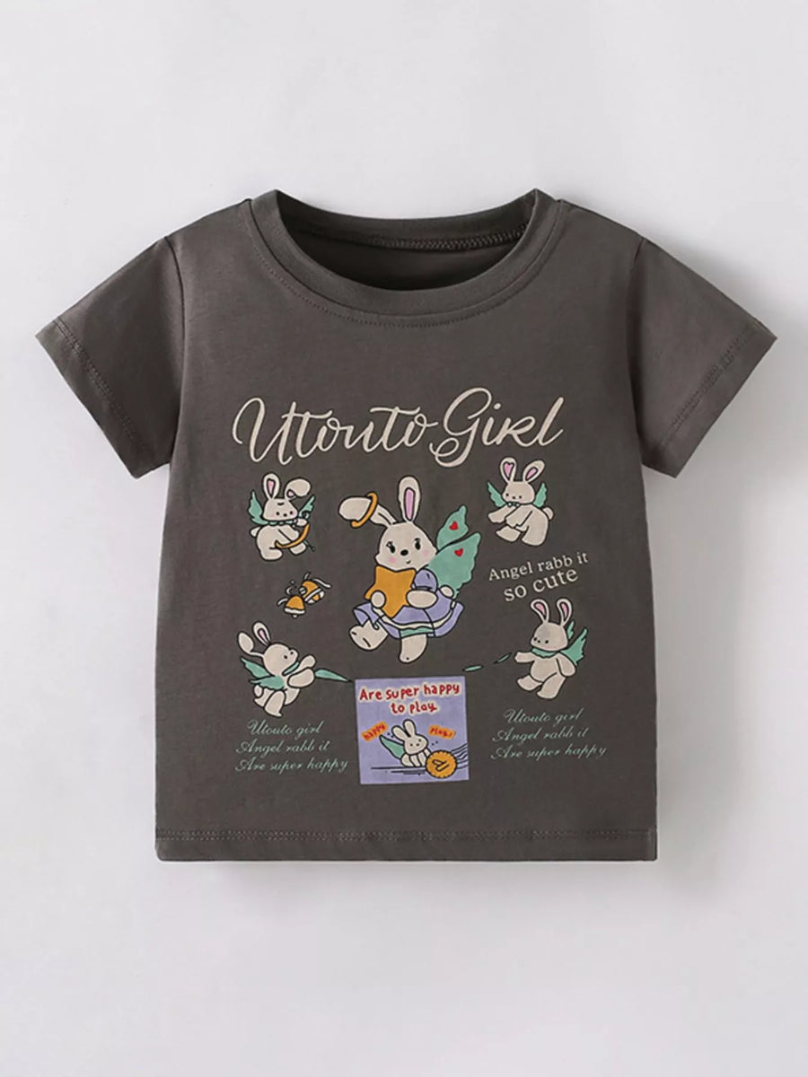 Kids' Rabbit-Print Cotton T-Shirt — Dark Gray