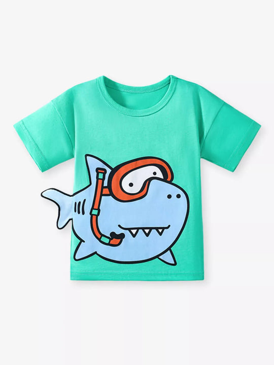 Another view: Kids’ Shark Graphic Cotton T-Shirt — Neon Green