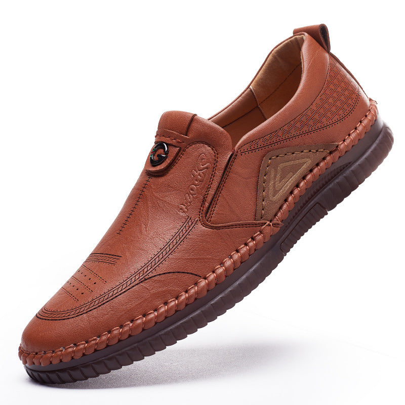 Men's Casual Leather Slip-On Shoes - Breathable Waterproof Cowhide Loafers