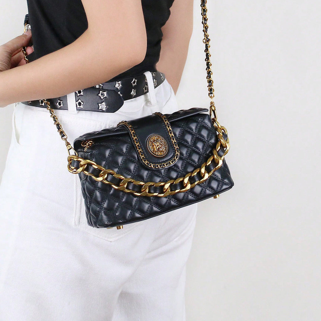 Diamond-Quilted Chain Crossbody Bag