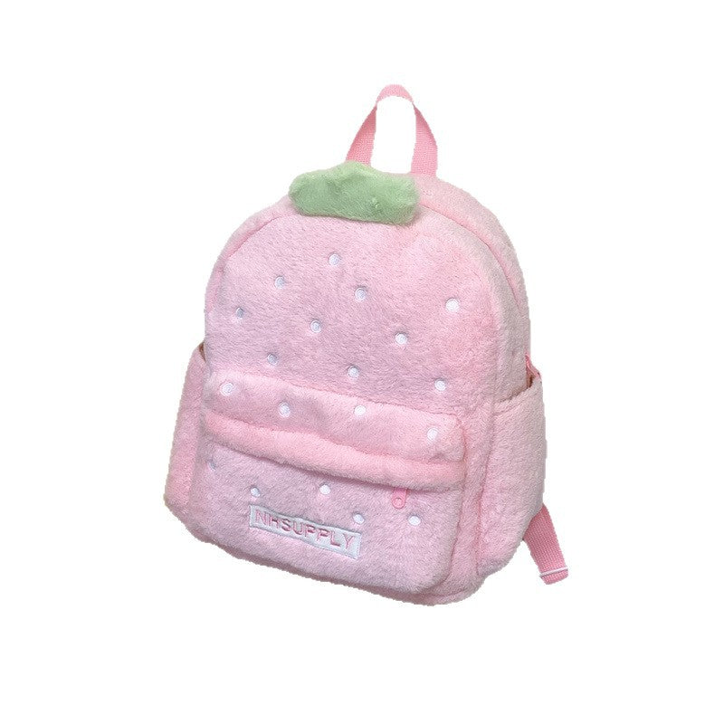Cute Plush Fruit Backpack – Pink Kawaii Mini Backpack for Women