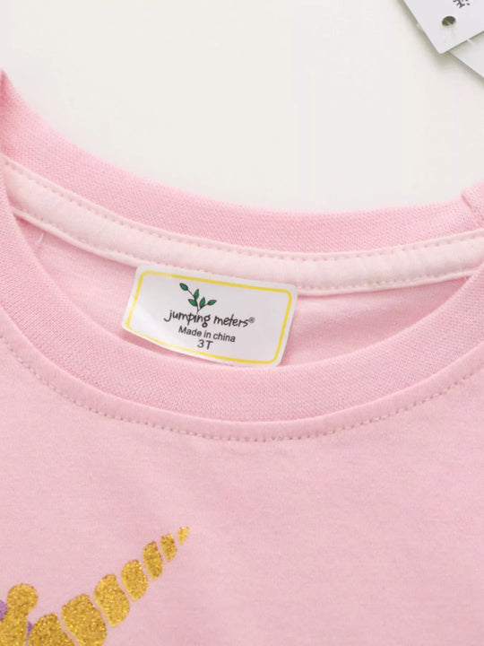 Another view: Girls’ Unicorn Graphic Cotton T-Shirt — Blush Pink