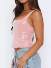 Pink sequin square-neck crop cami top